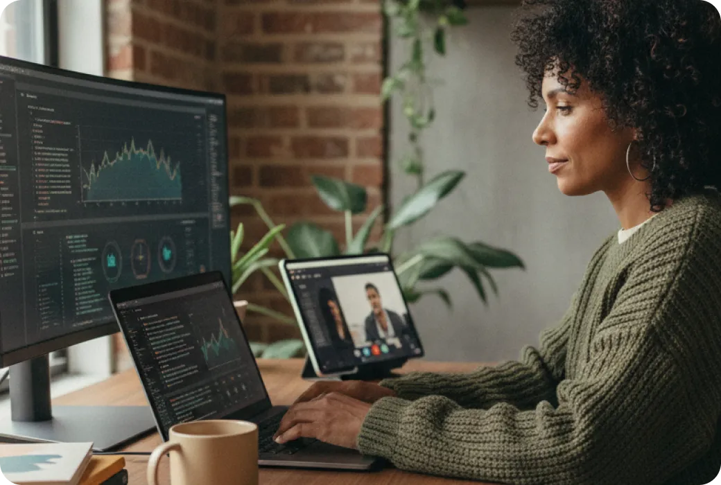 Woman working at desktop computer