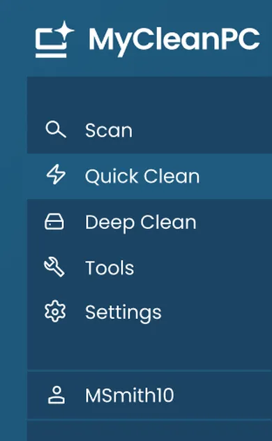 MyCleanPC navigation menu